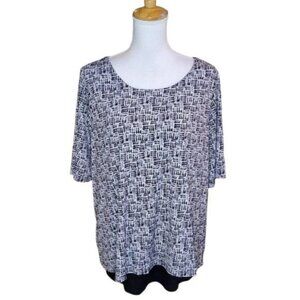 Jessica London Geometric Layered Split Back Top Black And White